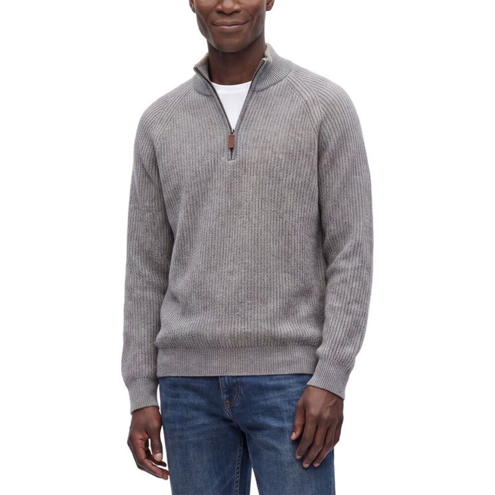 Forte Mens Cashmere 100% Cashmere Mock Neck 1/4-Zip 100% Cashmere Sweater, Grey